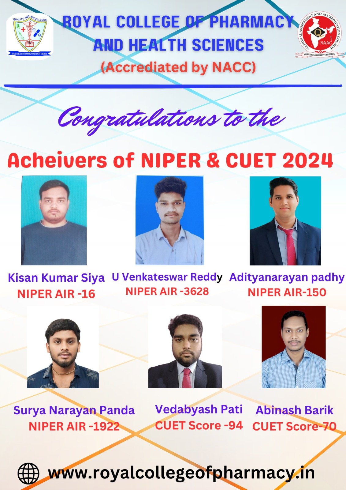 NIPER & CUET 2024 Achievers Poster